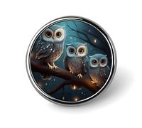 Badge rond en métal personnalisé en forme de chouette sur un arbre - Pour vêtements, sacs, chapeaux, décorations de fête - Accessoires pour homme et femme