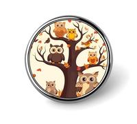 Badge rond en métal personnalisé en forme de hibou sur un arbre pour vêtements, sacs, chapeaux, décorations de fête, accessoires pour homme et femme