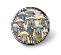 Badge rond en métal personnalisé en forme de mouton aquarelle pour vêtements, sacs, chapeau, broche imprimée humoristique, décoration de fête, accessoires pour homme et femme