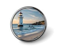 Badge rond en métal personnalisé en forme de phare de plage pour vêtements, sacs, chapeau, broche imprimée humoristique, décoration de fête, accessoires pour homme et femme