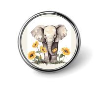 Badge rond en métal personnalisé en forme d'éléphant et de tournesol pour vêtements, sacs, chapeau, broche imprimée humoristique, décoration de fête, accessoires pour homme et femme