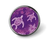 Badge rond en métal personnalisé Hawaï avec tortue de mer violette - Pour vêtements, sacs, chapeaux, décorations de fête - Accessoires pour homme et femme