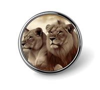 Badge rond en métal personnalisé lion et lionne africain pour vêtements, sacs, chapeaux, broche imprimée humoristique, décoration de fête, accessoires pour homme et femme