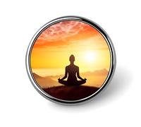 Badge rond en métal personnalisé pour la méditation et le yoga - Pour vêtements, sacs, chapeaux, décorations de fête - Accessoires pour homme et femme