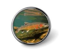 Badge rond en métal personnalisé pour pêche à la truite de Brook - Pour vêtements, sacs, chapeaux, décorations de fête - Accessoires pour homme et femme