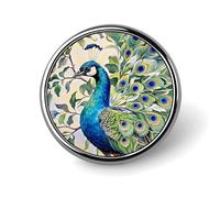 Badge rond en métal personnalisé pour peinture à l'aquarelle de paon - Pour vêtements, sacs, chapeaux - Broche imprimée humoristique - Décoration de fête - Accessoires pour homme et femme
