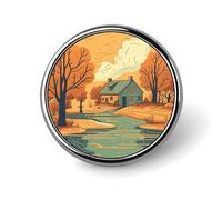Badge rond en métal personnalisé River in Front of House - Pour vêtements, sacs, chapeaux, décorations de fête - Accessoires pour homme et femme
