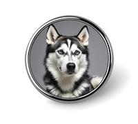 Badge rond en métal pour homme et femme, motif chien husky, durable et élégant, idéal pour les chemises, les vestes, les chapeaux