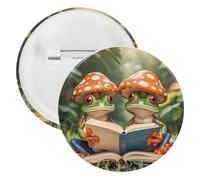 Badge rond en métal « The Frog Family Is Reading » - Broche légère pour sac à dos - Épingles à boutons tendance pour chemises, vestes, châles, manteaux - Unisexe, 5PCS, Fer blanc, épingles rondes en