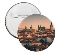 Badge rond en métal « The Old Town at Sunset » - Broche légère pour sac à dos - Pour chemises, vestes, châles, manteaux - Unisexe, 20PCS, Fer blanc, épingles rondes en métal