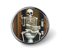 Badge rond en toile squelette drôle pour salle de bain - Épinglette en émail - Décoration personnalisée pour vêtements - Porte-badge, chapeaux, sacs, chemises