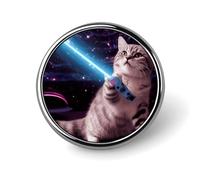 Badge rond fantaisie en forme de chat au laser spatial - Broche mignonne et amusante pour chapeaux, vestes - Décoration personnalisée - Accessoires de bijoux pour fête de mariage