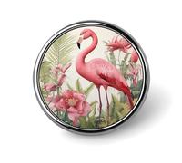 Badge rond flamant rose et feuilles - Jolie broche pour chapeaux et vestes - Décoration personnalisée - Accessoires de bijoux pour fête de mariage