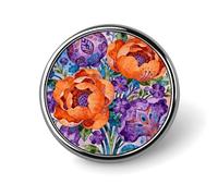 Badge rond floral orange et violet, bouton en métal, épingle à nourrice, pièce de bouton ronde élégante, porte-épingles circulaire classique, boutons pour chemises et vêtements, broche de 2,5 cm (1