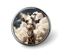 Badge rond girafe dans les nuages - Jolie broche décorative pour chapeaux, vestes, vêtements, bijoux, accessoires pour fête de mariage