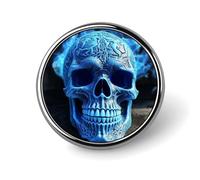 Badge rond imprimé 3D bleu tête de mort mignon en émail broche bouton broche personnalisée vêtements décoration unisexe porte-badge chapeaux sacs chemises décoration