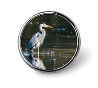 Badge rond imprimé héron gris dans l'eau - Épinglette en émail mignon - Broche à bouton - Décoration personnalisée pour vêtements - Porte-badge unisexe - Chapeaux sacs chemises