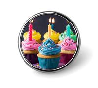 Badge rond « Joyeux anniversaire » avec cupcakes colorés, 25 mm/1 pouce, pièces détachées, porte-épingles classiques, boutons pour chemises et vêtements, broche personnalisée