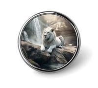 Badge rond lion sur rocher - Jolie broche décorative pour chapeaux, vestes, vêtements, bijoux, accessoires pour fête de mariage