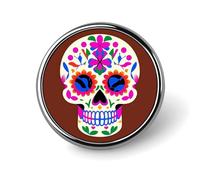 Badge rond mexicain en forme de tête de mort - Jolie broche décorative pour chapeaux, vestes, vêtements, bijoux, accessoires pour cadeau de fête de mariage