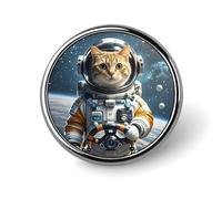 Badge rond motif chat astronaute dans l'espace pour homme et femme, durable et élégant, badges en métal léger pour chemises, vestes, chapeaux