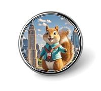 Badge rond New York et écureuil pour homme et femme, durable et élégant, badges en métal léger pour chemises, vestes, chapeaux