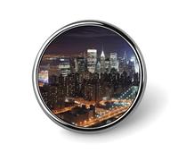 Badge rond New York Night - Aspect exquis et tendance - Emblème en métal - Pour vêtements, sacs, chapeaux, décoration, bijoux, cadeau