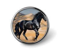 Badge rond noir en forme de cheval arabe pour homme et femme, durable et élégant, badges en métal léger pour chemises, vestes, chapeaux