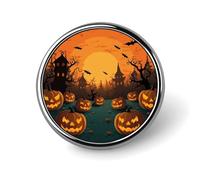 Badge rond orange d'Halloween en métal personnalisé pour vêtements, sacs, chapeau, broche imprimée humoristique, décoration de fête, accessoires pour homme et femme