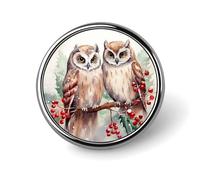 Badge rond personnalisé en métal pour sacs à dos, fêtes, cravates, chapeaux, cadeaux personnalisés avec deux hiboux sur l'arbre pour Noël, événements d'entreprise