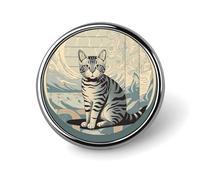 Badge rond personnalisé en métal pour sacs à dos, fêtes, cravates, chapeaux, cadeaux personnalisés, chat tigré gris pour Noël, événements d'entreprise