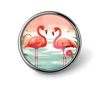 Badge rond personnalisé en métal pour sacs à dos, fêtes, cravates, chapeaux, cadeaux personnalisés, deux flamants roses rouges pour Noël, événements d'entreprise