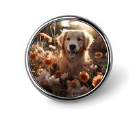 Badge rond personnalisé en métal pour sacs à dos, fêtes, cravates, chapeaux, cadeaux personnalisés Golden Retriever et fleurs pour Noël, événements d'entreprise