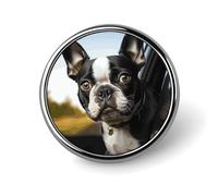 Badge rond personnalisé pour chiot terrier Boston Terrier Broche en fer blanc léger et durable pour chapeau, vêtements, sac à dos, épingles décoratives, circulaire, alliage d'aluminium