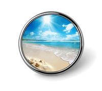 Badge rond « Plage d'été ensoleillée » 25 mm / 1 pouce - Pièces classiques pour épingles, boutons et accessoires pour chemises et vêtements - Broche personnalisée
