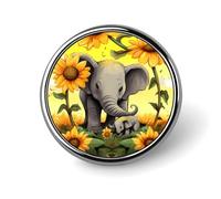 Badge rond pour mère et bébé éléphant tournesols - Broche mignonne pour chapeaux, vestes - Décoration personnalisée - Accessoires de bijoux pour fête de mariage
