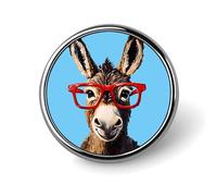 Badge rond représentant un âne rigolo avec des lunettes rouges, à épingler ou à porter au revers, imprimé, 2,5 cm (1 pouce), cadeau pour hommes et femmes.