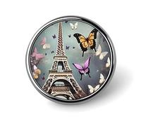 Badge rond romantique Paris Papillon Eiffel pour hommes et femmes, épingles à revers élégantes et durables, badges en métal légers pour chemises, vestes, chapeaux