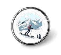 Badge rond sur le thème du ski - Jolie broche en émail - Décoration personnalisée pour vêtements - Porte-badge unisexe - Pour chapeaux, sacs, chemises