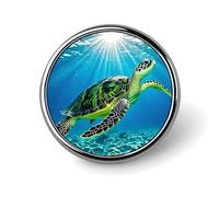 Badge rond tortue nageant dans la mer pour homme et femme, durable et élégant, badges en métal léger pour chemises, vestes, chapeaux