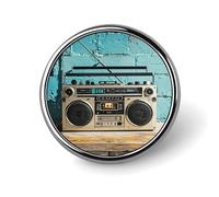 Badge rond vintage mural de radio Boombox en métal personnalisé pour vêtements, sacs, chapeaux, broche imprimée humoristique, décoration de fête, accessoires pour homme et femme