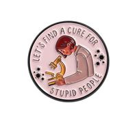 Badge scientifique rond au design créatif avec microscope et lettre - Broche humoristique sur le thème de la science - Épinglette de poitrine en alliage - Épinglette de scientifique amusante