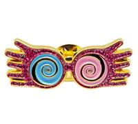 Badge sous licence Harry Potter Luna's Glasses fabriqué avec des bords dorés remplis d'émail brillant pailleté 3,5 x 1,5 cm, Métal