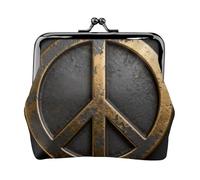 Badge symbole de paix en cuir avec verrou de baiser, petit portefeuille pour femme