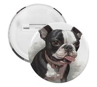 Badge terrier de Boston en fer blanc personnalisé - Grande broche ronde - Convient pour les enseignants, les infirmières, les médecins, le personnel, les cadeaux de fête, 5PCS, Plastique, Plastiques