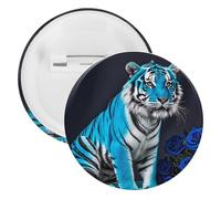 Badge Tigre Bleu Rose Épingles rondes en métal, Broche légère pour sac à dos, épingles à boutons tendance pour chemises, vestes, châle, manteau, unisexe, 12PCS, Fer blanc, épingles rondes en métal