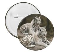 Badge Tigres blancs ronds en métal, broche légère pour sac à dos, épingles à boutons tendance pour chemises, vestes, châle, manteau, unisexe, 5PCS, Fer blanc, épingles rondes en métal