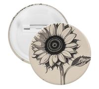Badge tournesol noir et blanc rond en métal, broche légère pour sac à dos, épingles à boutons tendance pour chemises, vestes, châle, manteau, unisexe, 5PCS, Fer blanc, épingles rondes en métal