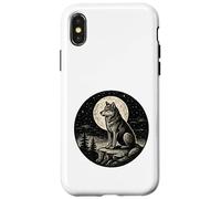 Badge Vintage gravé en Plein air Motif Loup Solitaire Coque pour iPhone X/XS