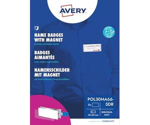 Badgepoint Polar30 Lot de 5 étiquettes nominatives (70 x 30 mm, avec aimant, anti-torsion, avec feuille d'impression pour cartes nominatives et modèles à imprimer, étiquettes nominatives magnétiques